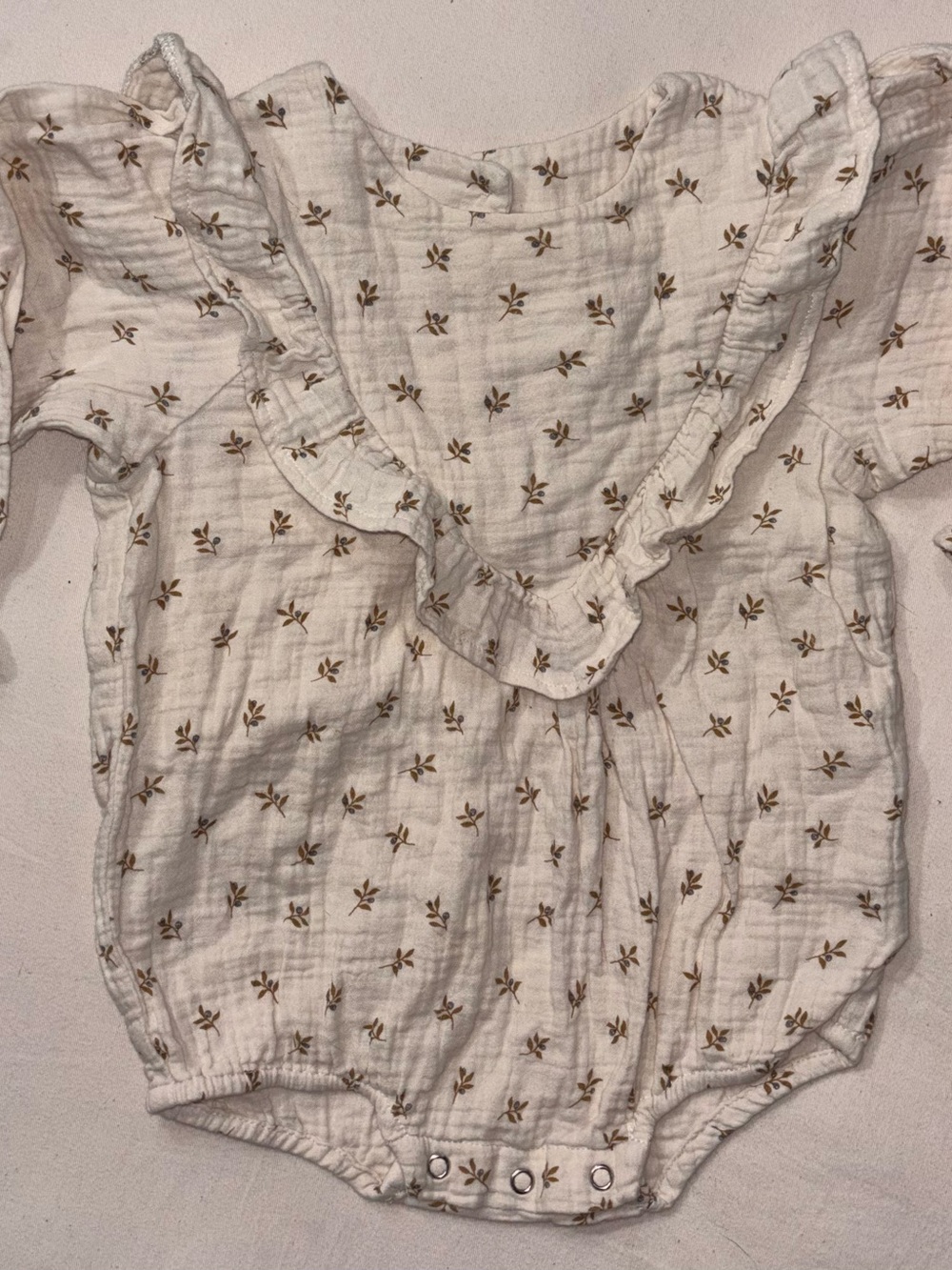 Rylee + Cru Cream Floral Muslin Romper with Ruffle Trim